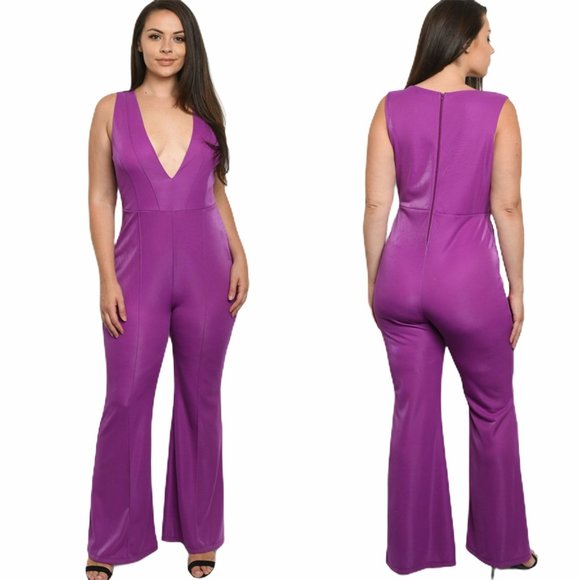 Pants - 1X Plus Size Purple PLUS SIZE JUMPSUIT